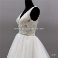 Luxury Beaded Simple Sleeveless Hand Made Embroidery tulle fabric wedding dress